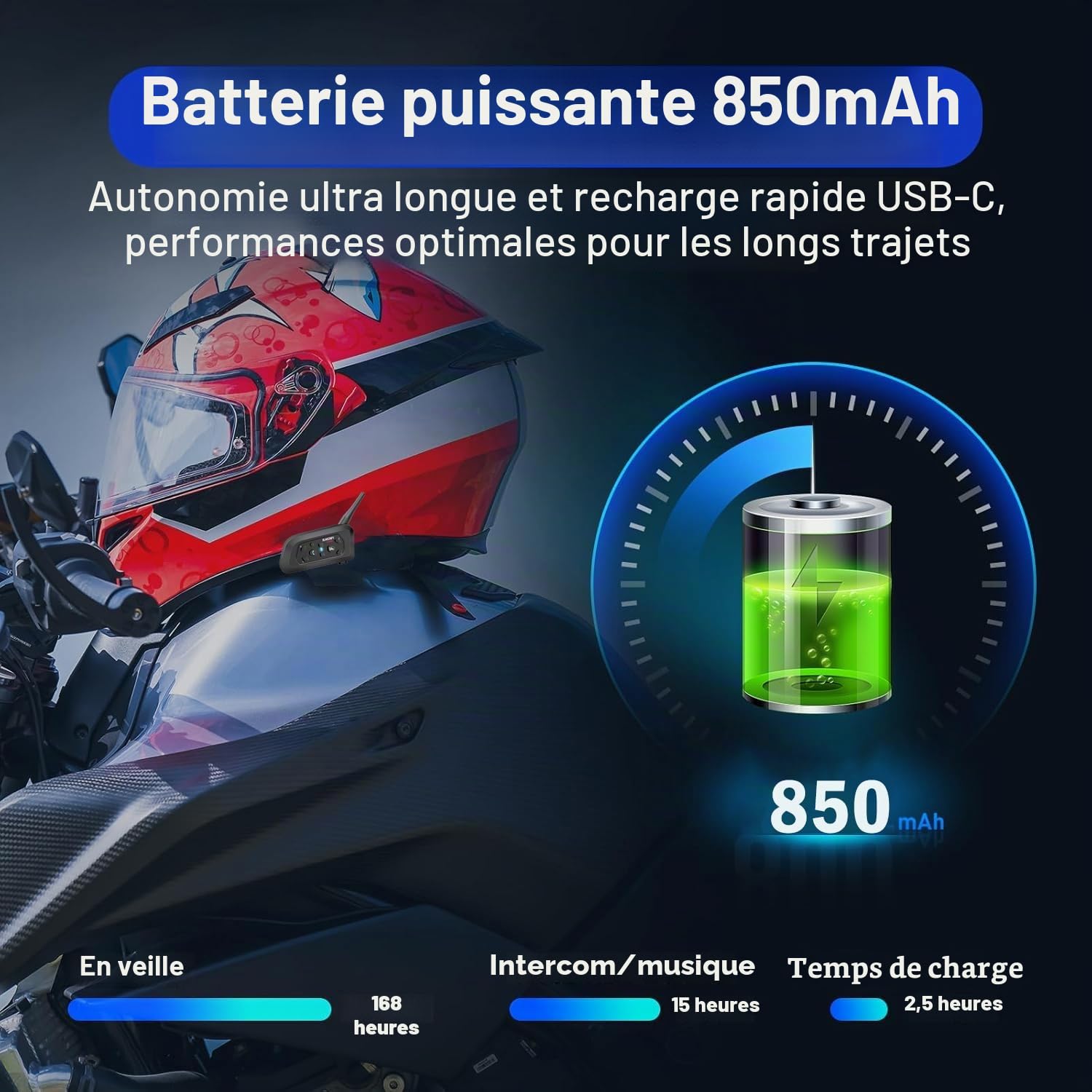 Casque de Moto Intercom V6 Bluetooth Intercom 1200m 6 Riders Communication Mains Libres avec Antibruit Oreillette Microphones pour Moto/Vélo/VTT(2 Pack)