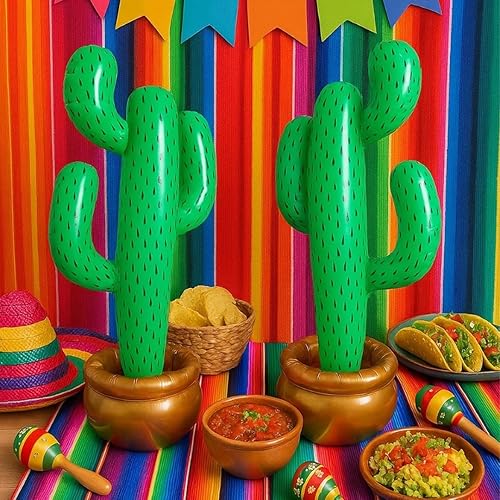 Miniatura 4 de GiftExpress Paquete de 2 decoraciones inflables de cactus de 36 pulgadas para decoraciones de fiesta temática mexicana, accesorio del Cinco de Mayo,