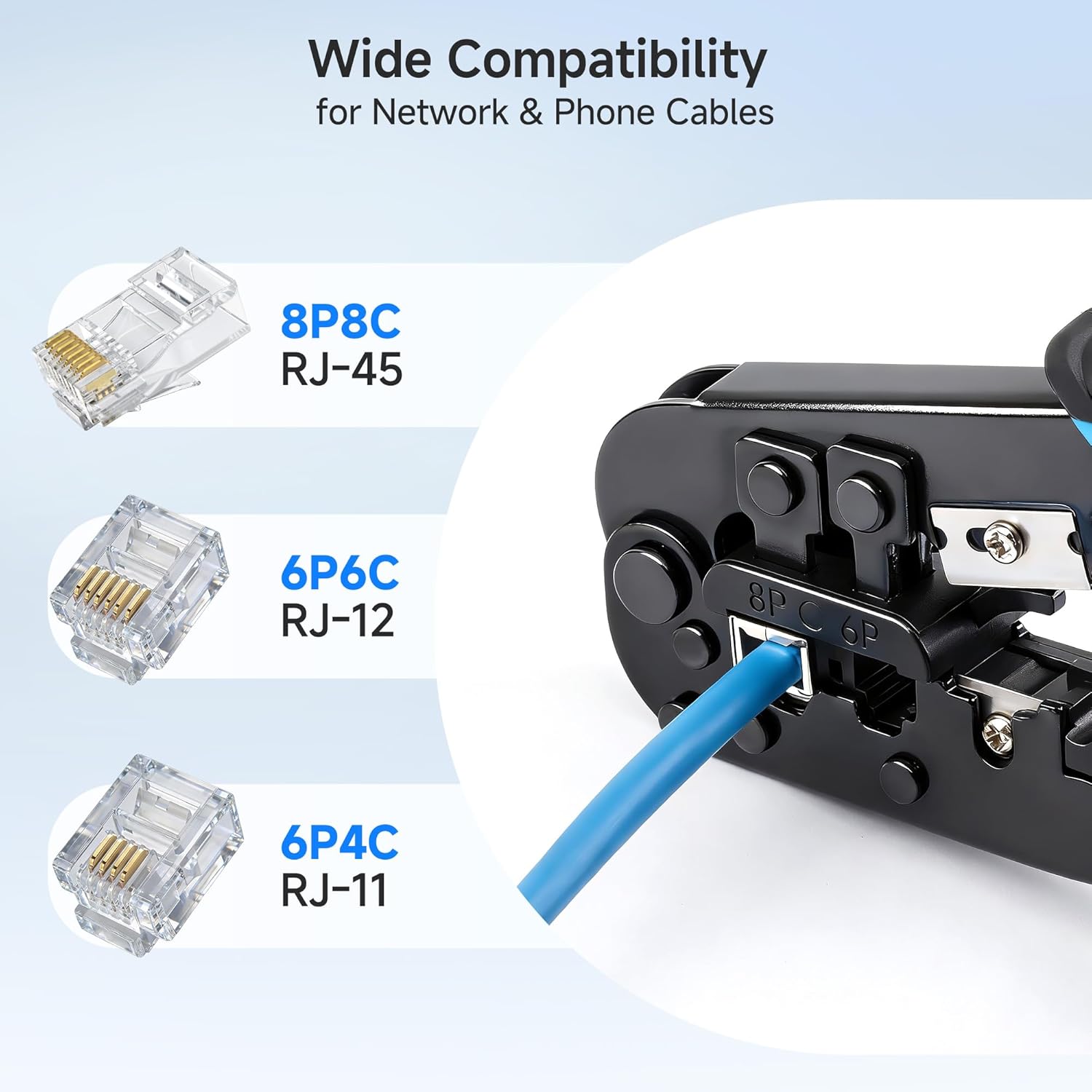 Cable Matters Modular RJ45 Crimp Tool (Ethernet Crimper) with Built-in Wire Cutter and Stripper - 10-Pack Cat6 RJ45 Connectors Included