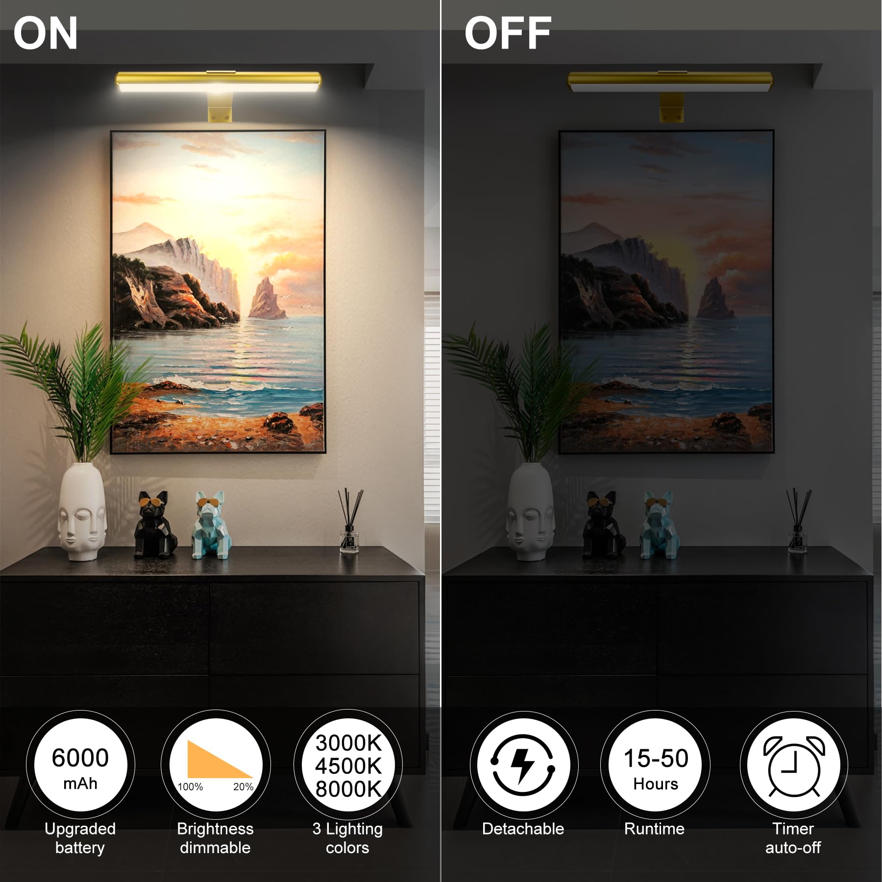 picture light with remote control wireless lampe d'image à batterie pour mur avec télécommande lampe d'art rechargeable sans fil pour la peinture avec