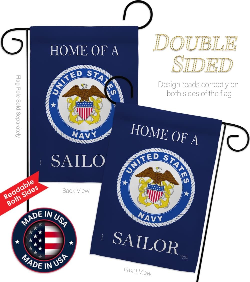 Breeze Decor Home of Navy Sailor Garden Flag Set Wall Holder Armed Forces USN Seabee United State American Military Veteran Retire Official House Banner Small Yard Gift Double-Sided, Made in USA
