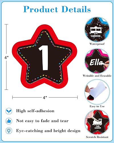 Miniatura 2 de PETCEE Calcomanías de línea para aula, 36 unidades de puntos de línea de estrellas para piso de aula, calcomanías de números para preescolar y