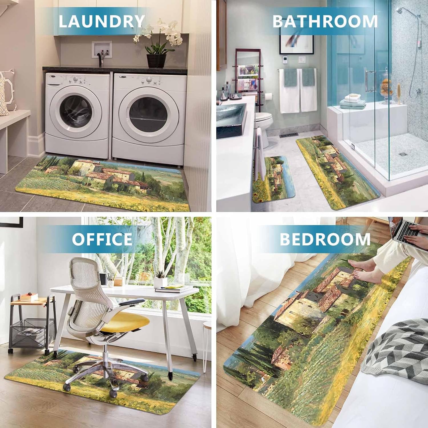 Prime Leader Summer Yellow Sunflowers Kitchen Mat Set 2 Pieces Country House Oil Painting Non Slip Kitchen Rugs Washable Runner Rug Mats for Floor Sink Laundry Office 19.7" x 31.5"+19.7" x 47.2"