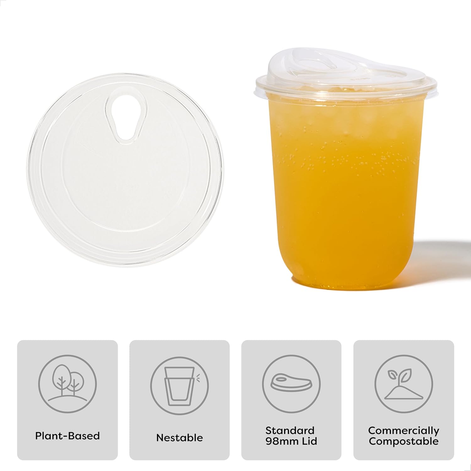 TOSSWARE NATURAL 16oz Arc Bundle - Plant Based 98mm Clear Cold Cups + Sip Lids - Plastic Alternative for Parties, Bachelorettes, Weddings - Recyclable - Set of 50