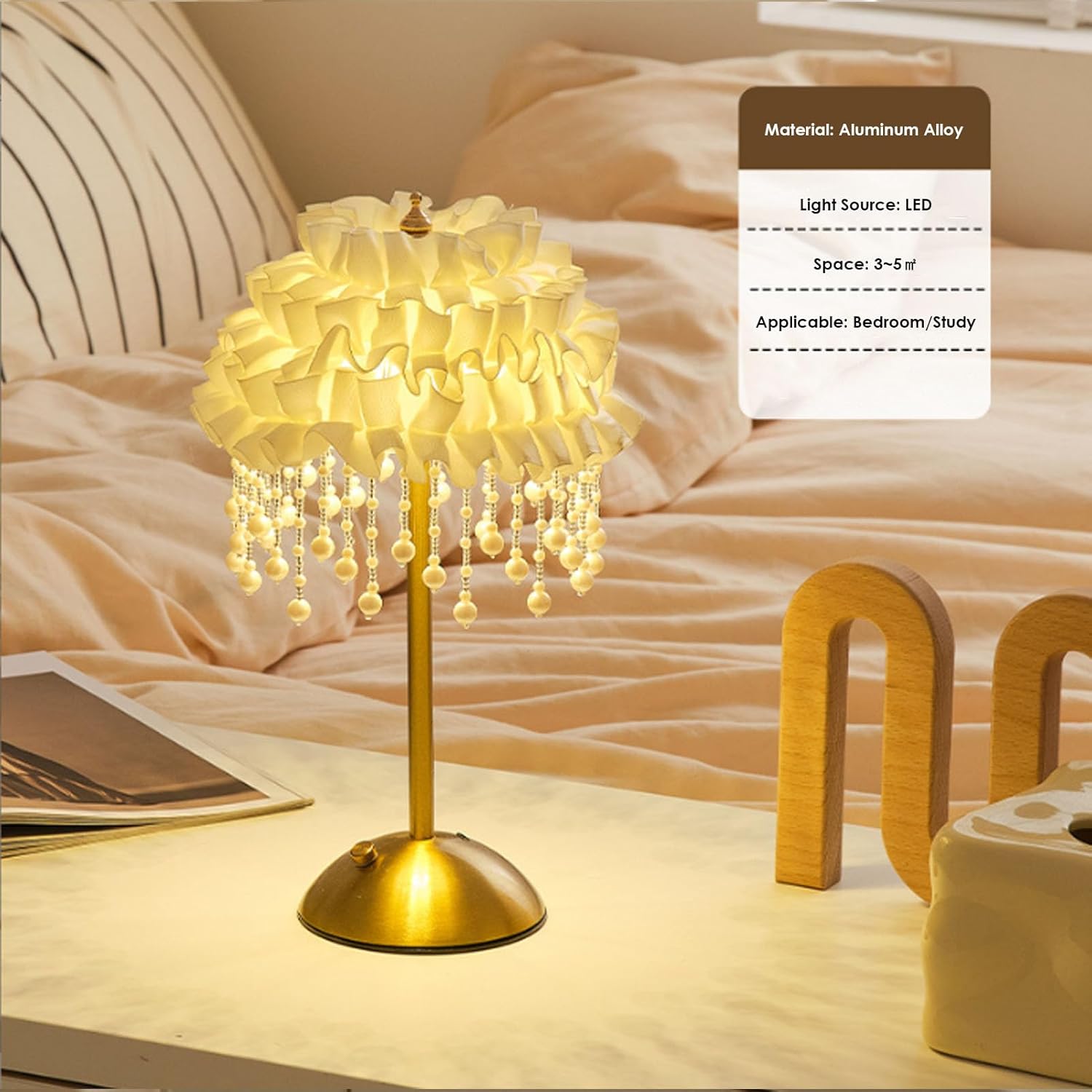 Pssopp Desk Lamps Chic Ribbon Accent USB Rechargeable Versatile Cute Romantic Bedside Light for Bedroom Desk Nordic Nightstand Lamp, Flower Lamp