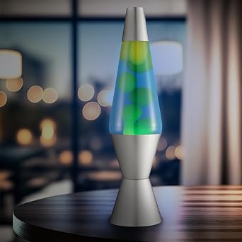 Lava Lamp 2124, Green Wax, Blue Liquid, Silver Base and Cap, Original 14.5 inch LAVA® Motion Lamp to Illuminate Your Mood [Energy Class G]
