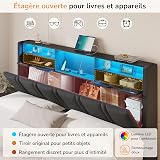 DICTAC Fully Padded Bed 180 x 200 cm with LED Bed Base and USB-C Charging Station – Hydraulic Storage Bed, Headboard with AC+USB Sockets, Slatted Frame for 2 People, Without Mattress - 6