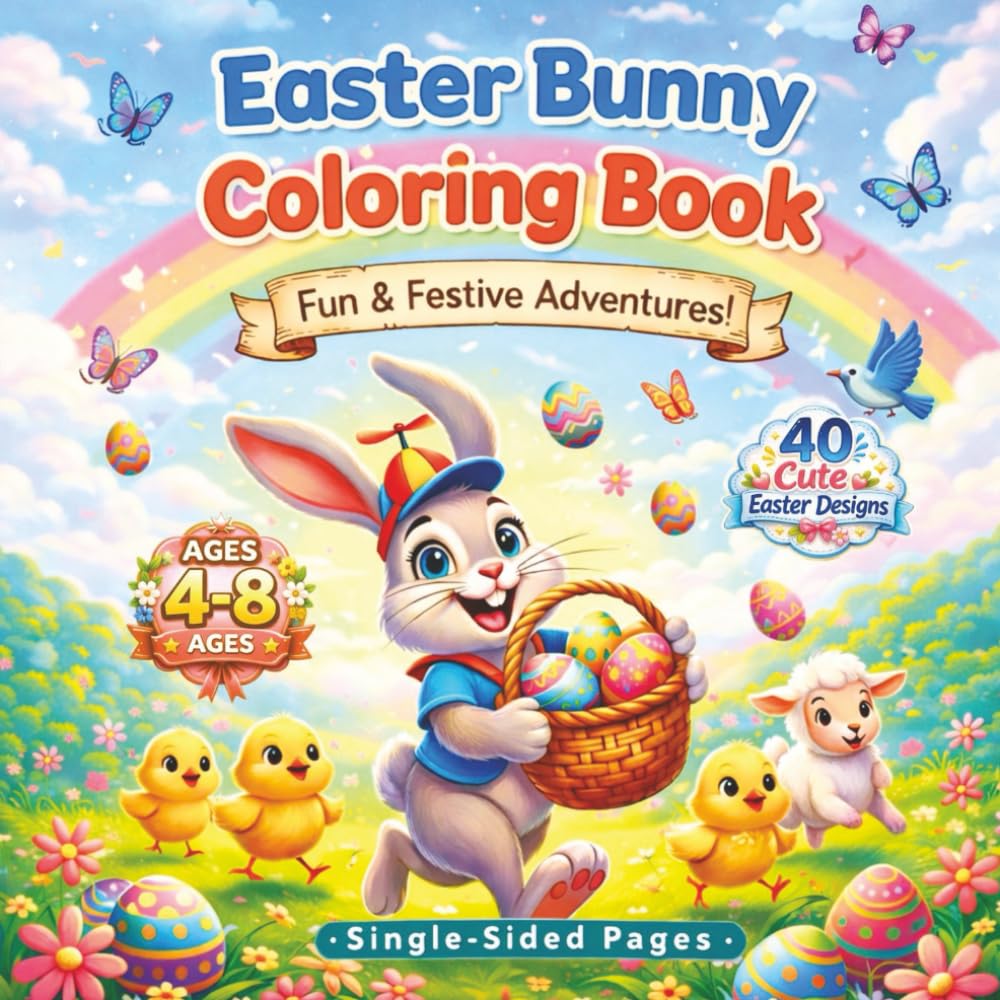 Easter Bunny Coloring Book for Kids Ages 4-8: 40 Cute Easter Designs with Bunnies, Eggs & Spring Fun | Single-Sided Pages