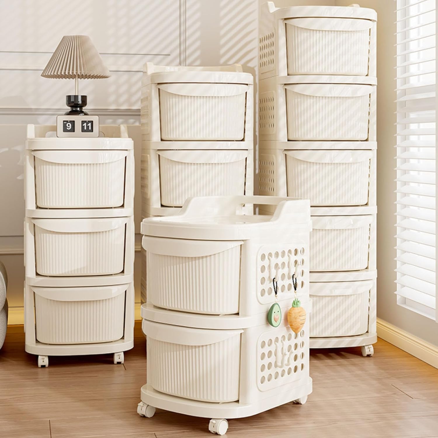 Storage Unit on Wheels, Storage Organizer with Plastic Shelf, Rolling Storage Drawer Cart, Laundry Basket, Plastic Stackable Storage Bins for Kitchen,Bathroom,Laundry,K