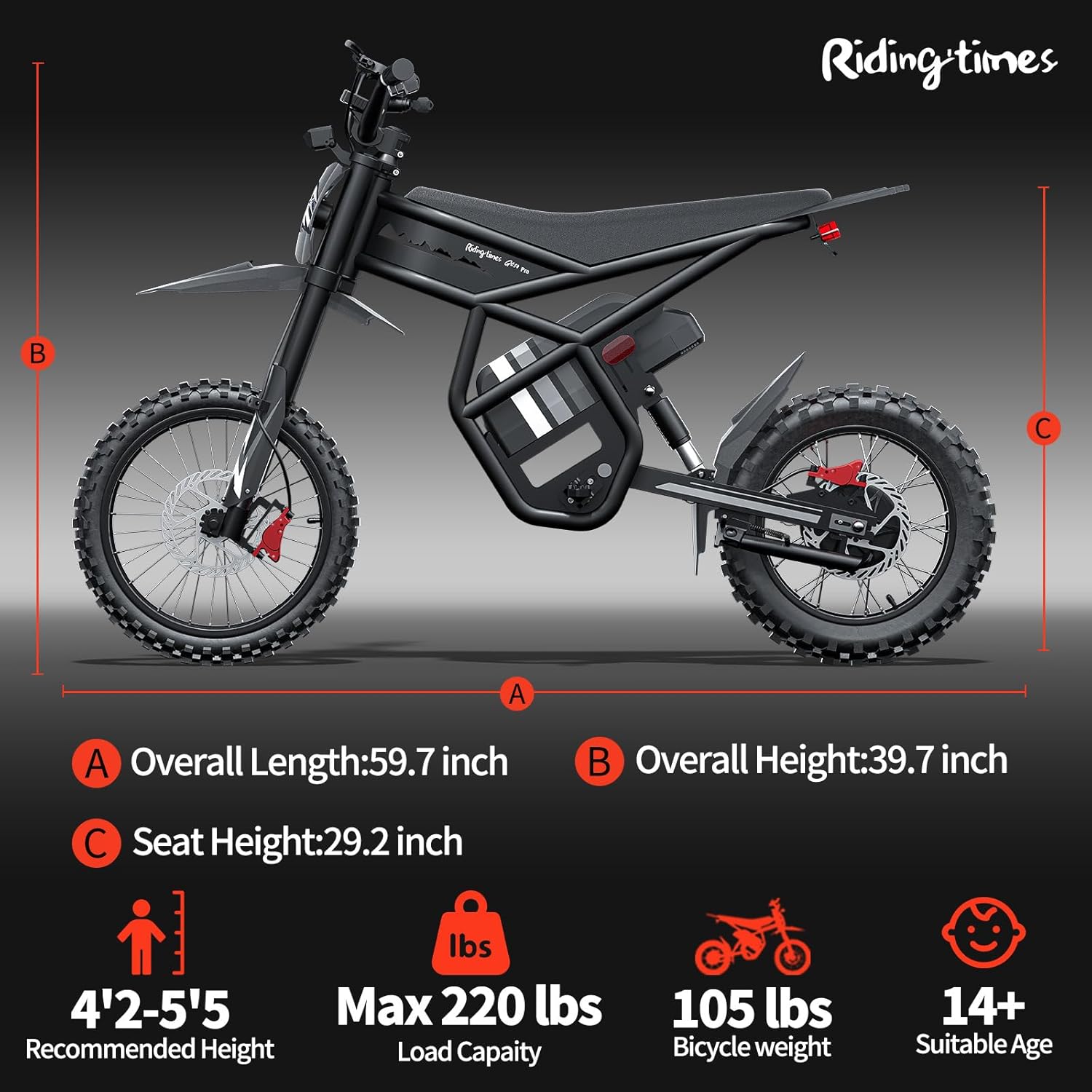 Bootime Electric Dirt Bike for Teens & Adults, GT54 Pro 3000W Brushless Motor 60V 25Ah Up to 40MPH & 60Mile 14" & 12" Tires UL 2849 All Terrain Full Suspension Off-Road Adventure and Daily Commute