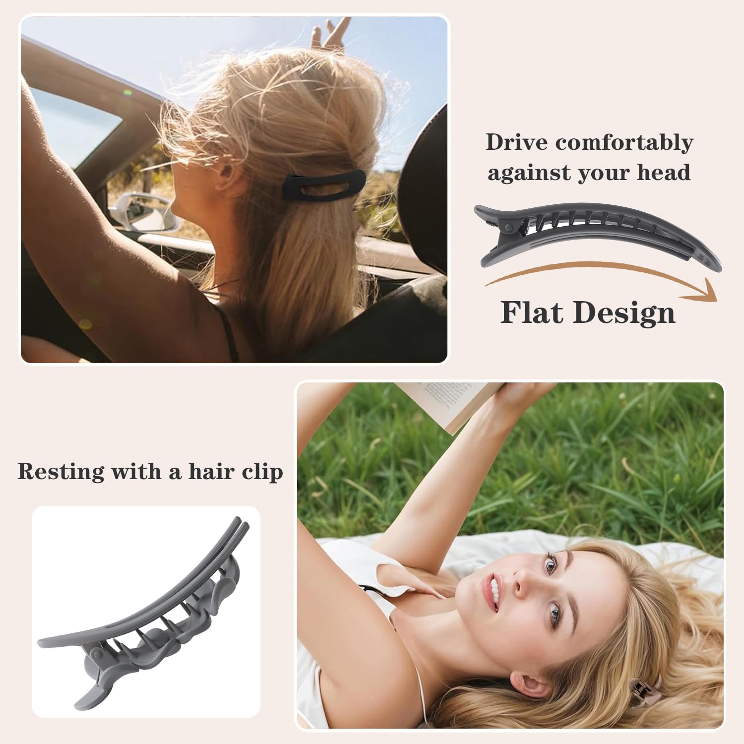 6 Pack Large Flat Claw Clips for Women, French Matte Non Slip Flat Hair Clips, 3 Styles Strong Hold Side Slide Barrettes for Thick Thin Fine Hair, Duckbill No Crease Hair Accessories (Pink&Blue) - Image 5