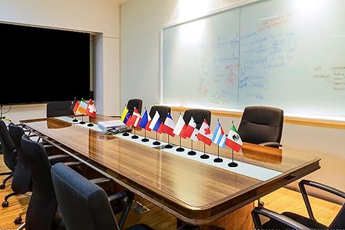 Miniatura 7 de Juego de banderas colombianas de lujo para escritorio de Colombia, pequeñas banderas de escritorio colombianas en miniatura con poste sólido, base
