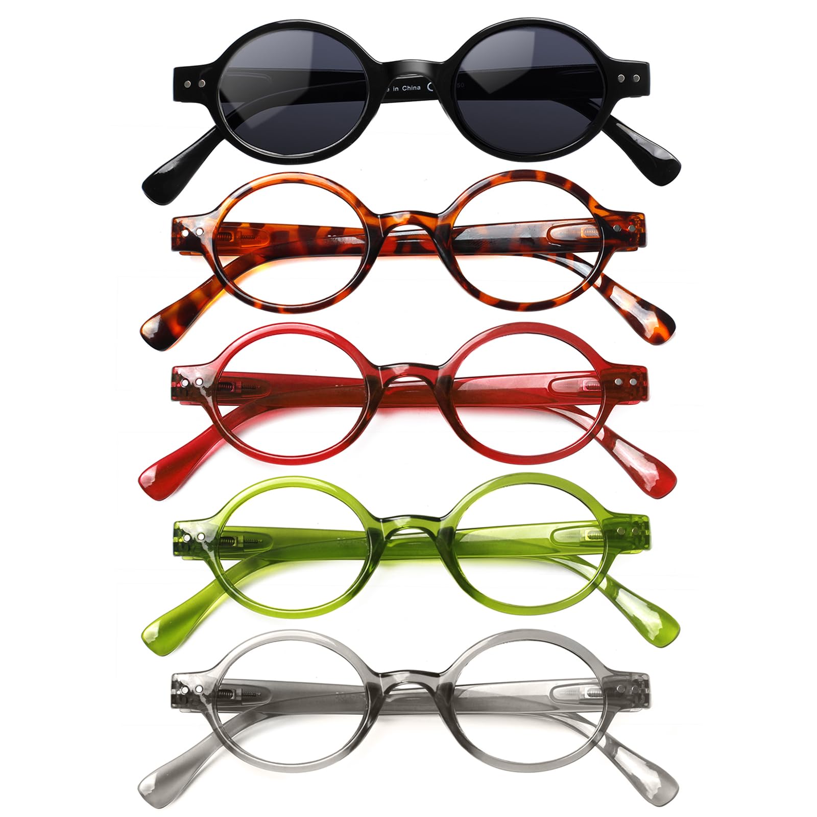 JOSCHOO Lesebrille, rund, Retro, für Damen und Herren, 5 Stück