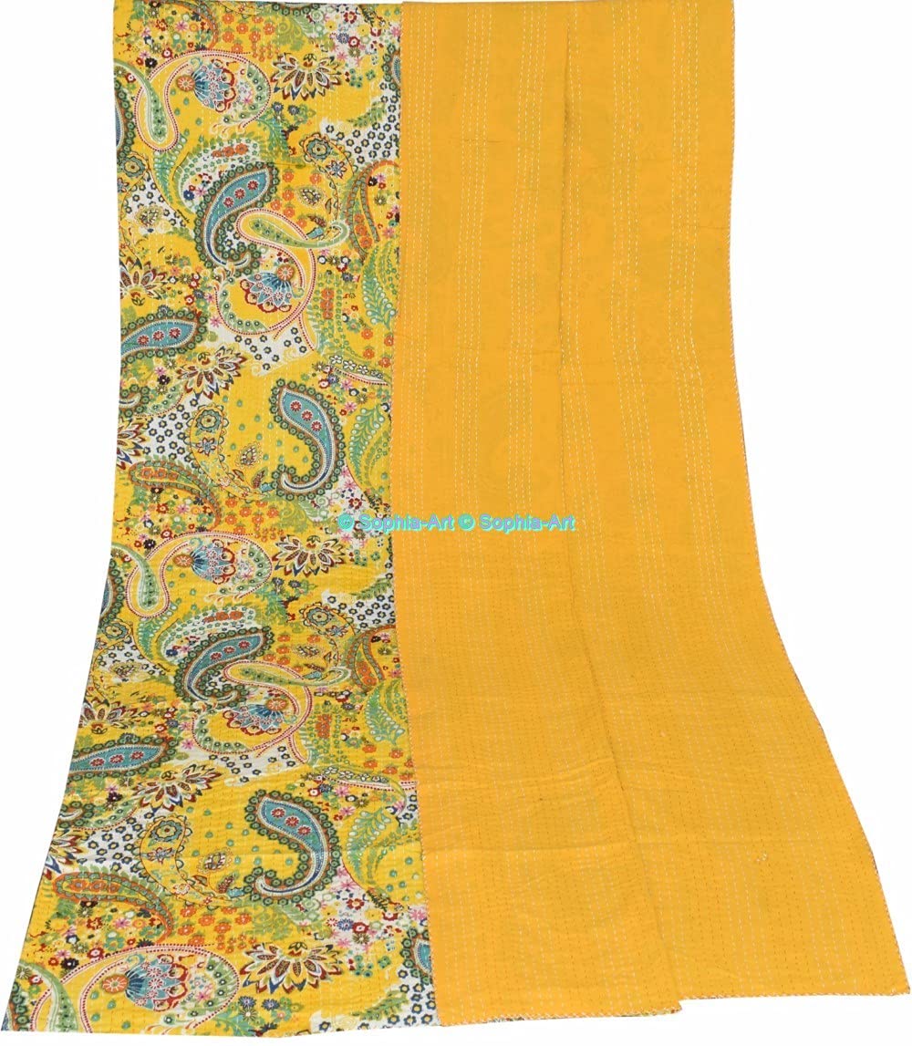 Couverture Kantha Indienne En Coton - Imprimé Paisley, King 90x108 Pouces, Réversible, Fait Main - 5