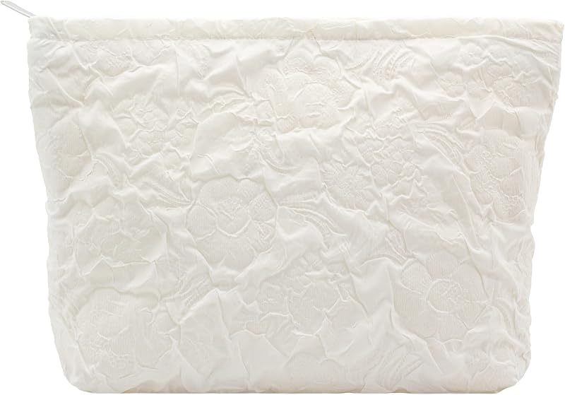 Necessaire de maquiagem PAZIMIIK com zíper, estampa floral Flower Ivory, em poliéster, 25,4 x 17,78 x 5,08 cm