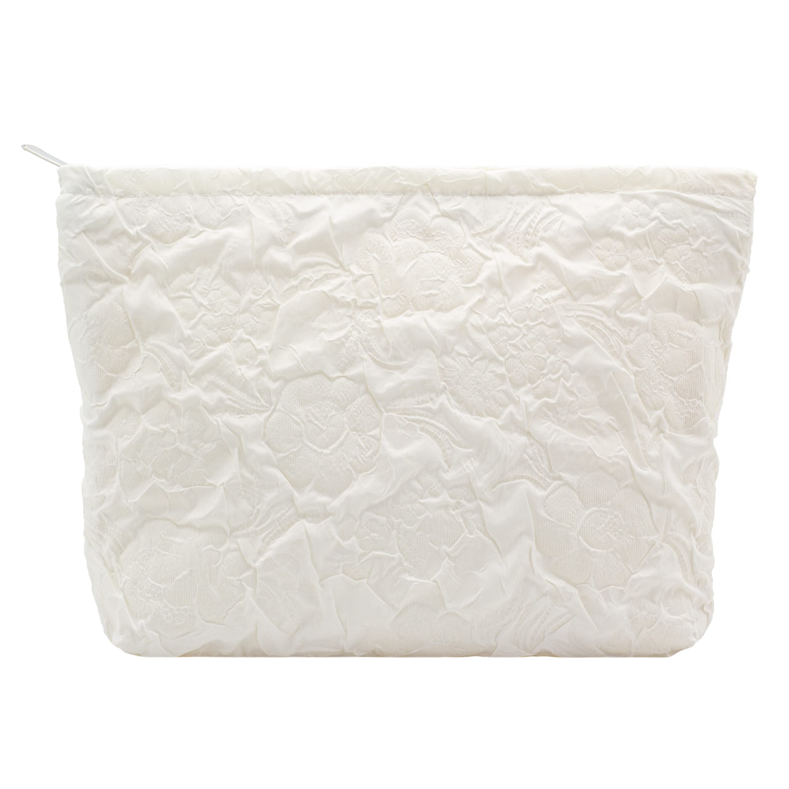 Makeup Bags for Purse Zipper Cosmetic Pouch Large Travel Canvas Make Up Organizer Tool Pouch for Women and Girls,Flower Ivory