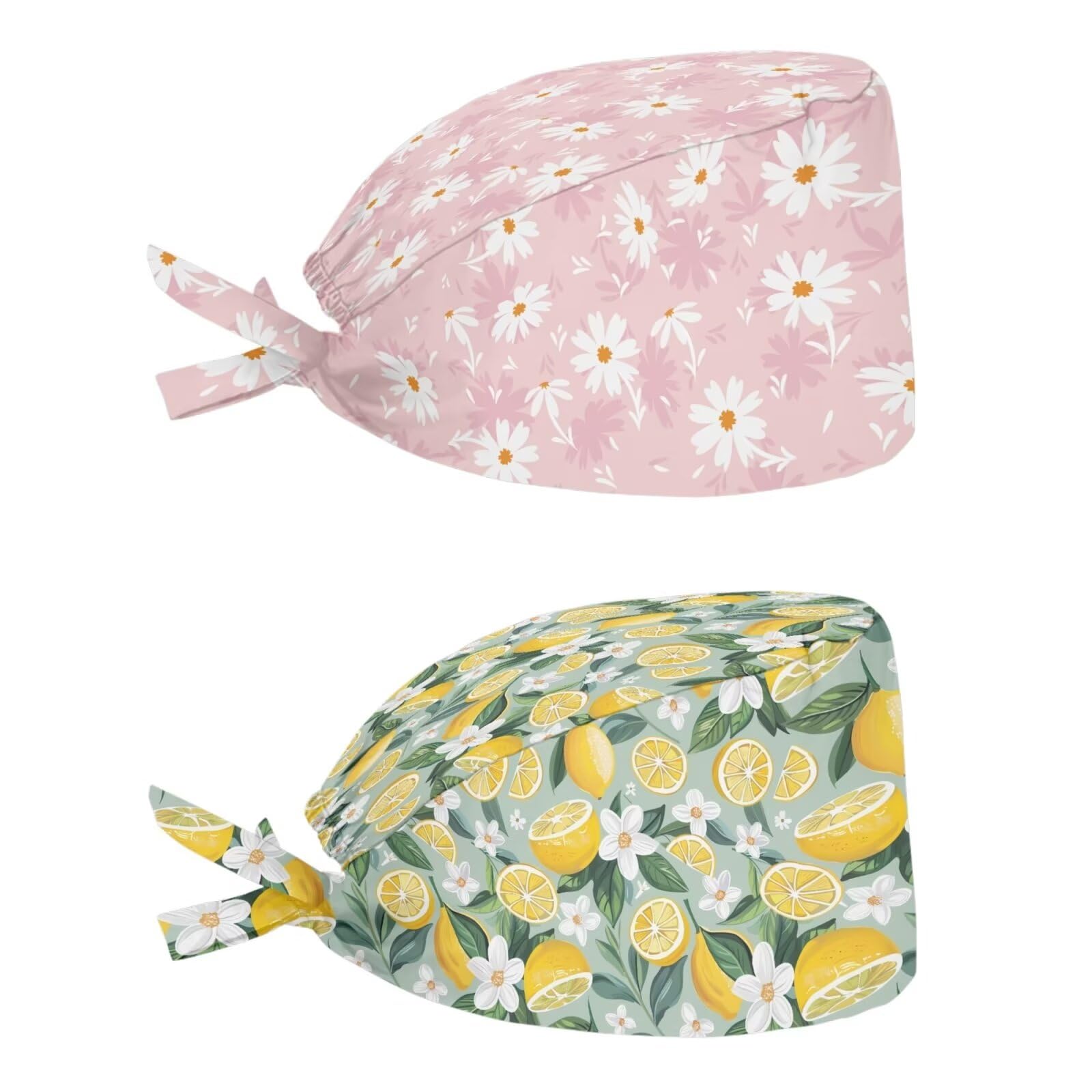 2 Pack Scrub Cap with Sweatband Adjustable Tie Back Turban Hat Headgear Beanie for Women Men Working Cap