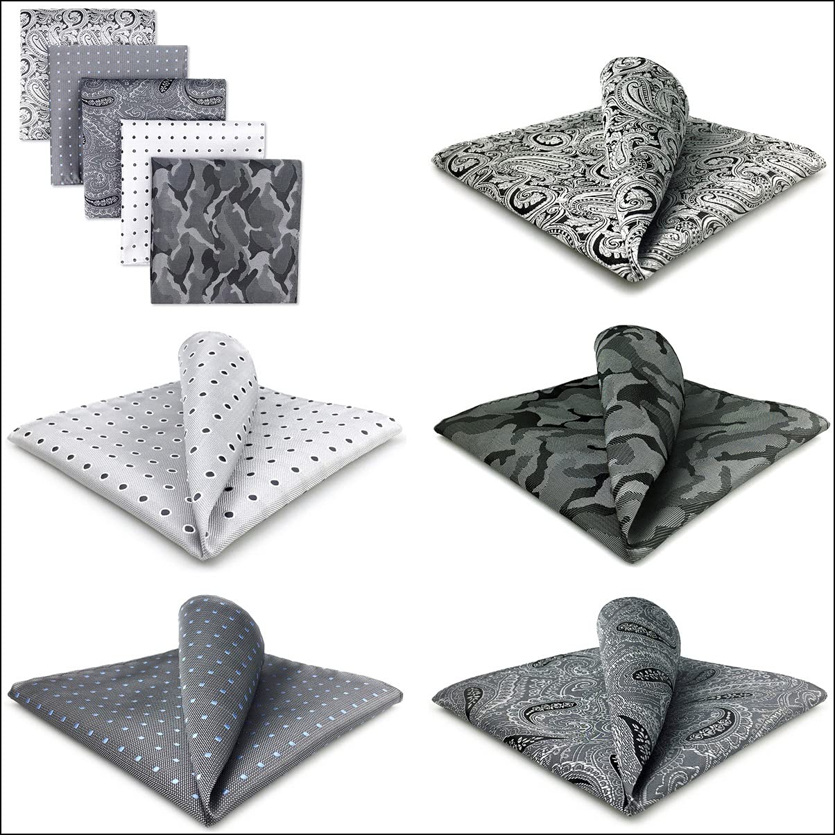 5-teiliges Set aus bunt sortierten Einstecktüchern für Herren, Seide, klassisches Taschentuch-Set, Geschenk, bunt (Farbe: 3er-Pack) (Argento)