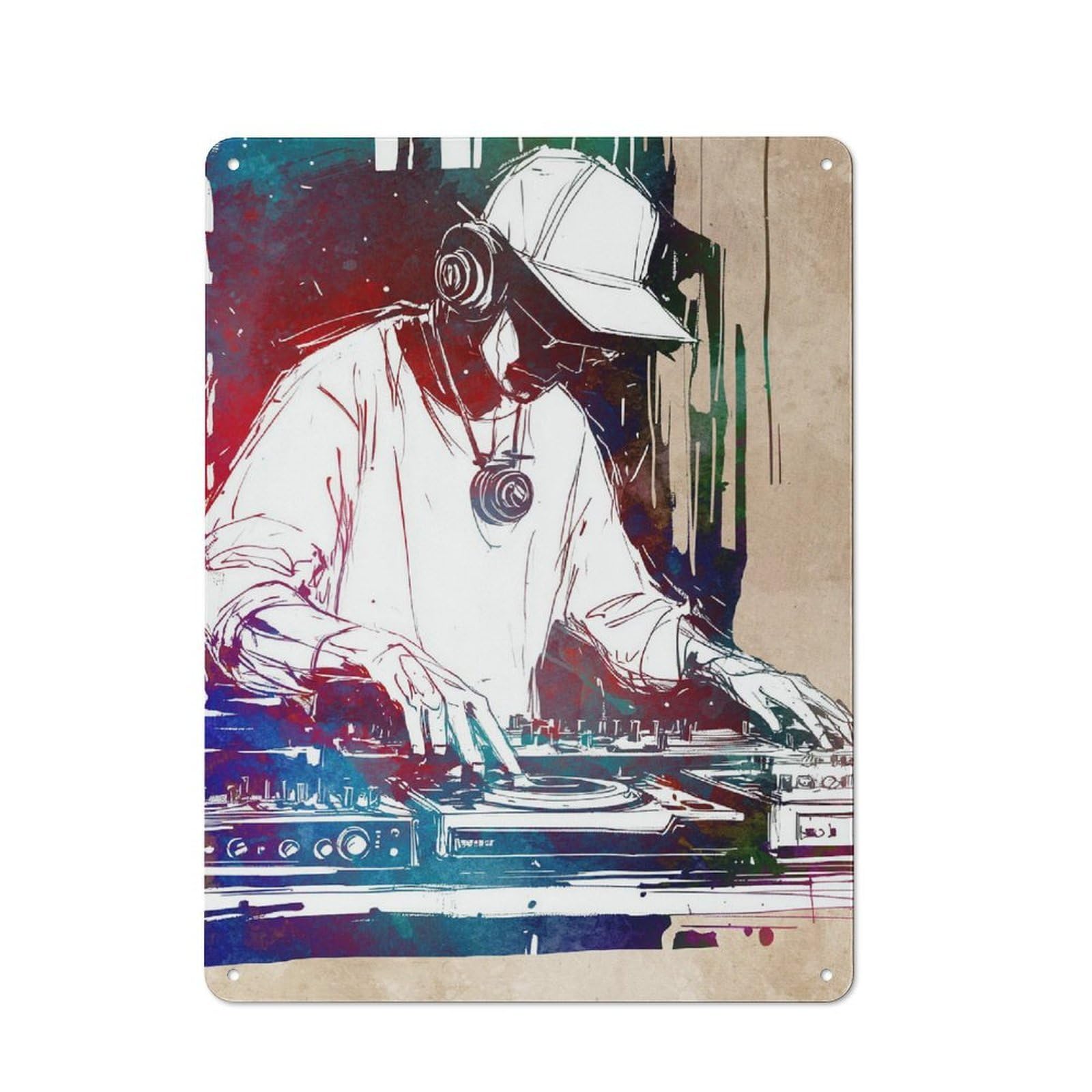 Junmoney Style-5 Dj Watercolor Art Vintage Metal Plaque 40X30cm For Living Room Wall, Suited To Living Room Decor Lovers