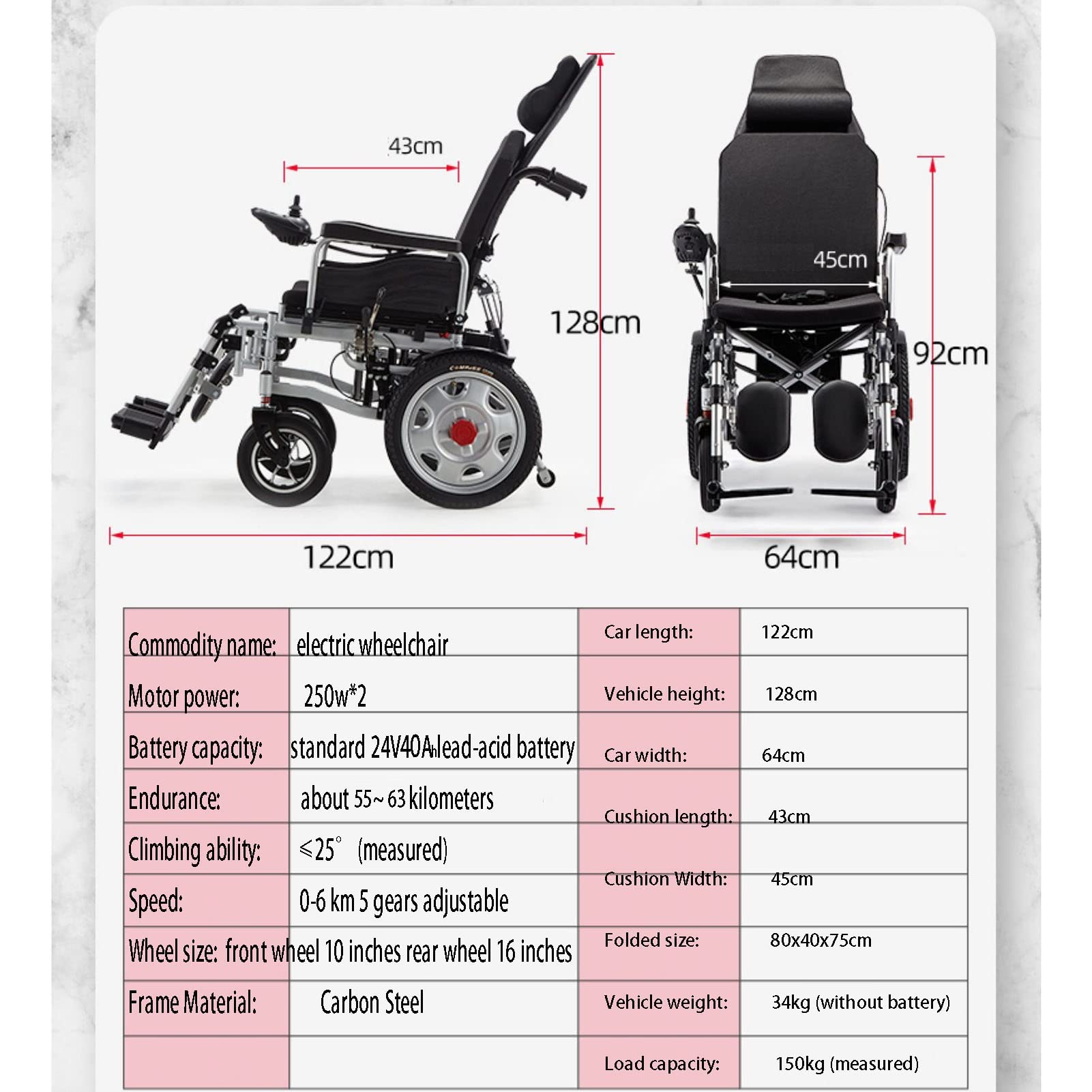 Elektryczny wózek inwalidzki All Terrain Folding Up elektryczny wózek inwalidzki dla seniorów, silnik 500 W, z funkcją zapobiegającą przechylaniu, joystick 360°, zmotoryzowany wózek inwalidzki