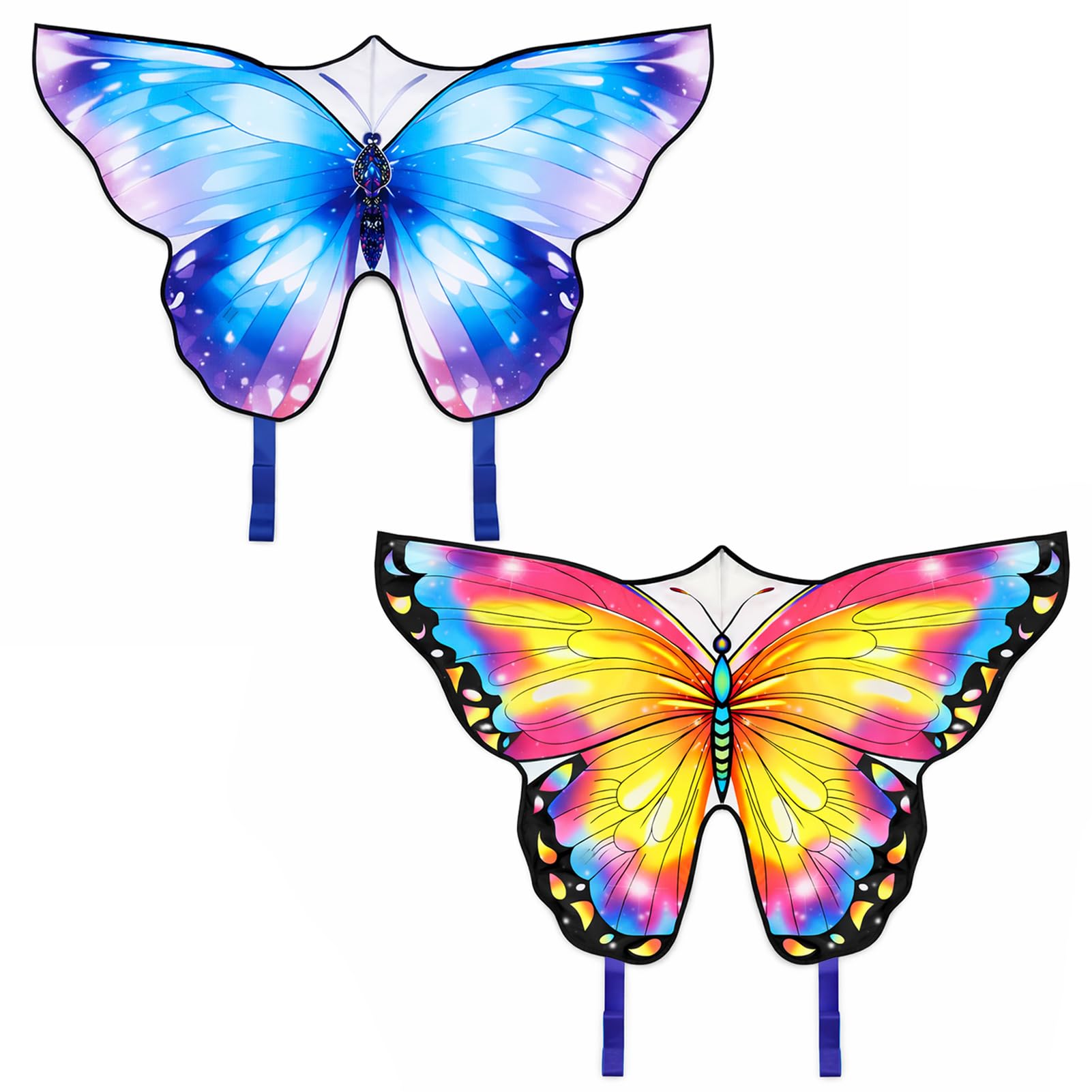 SUNNYNEST Butterfly Kite for Adults, Large Easy to Fly Beginner Kite with String & Handle, 121 x 71 cm Colourful Outdoor Kite for Beach, Garden & Family Activities (Colorful+Blue, 2 PCS)