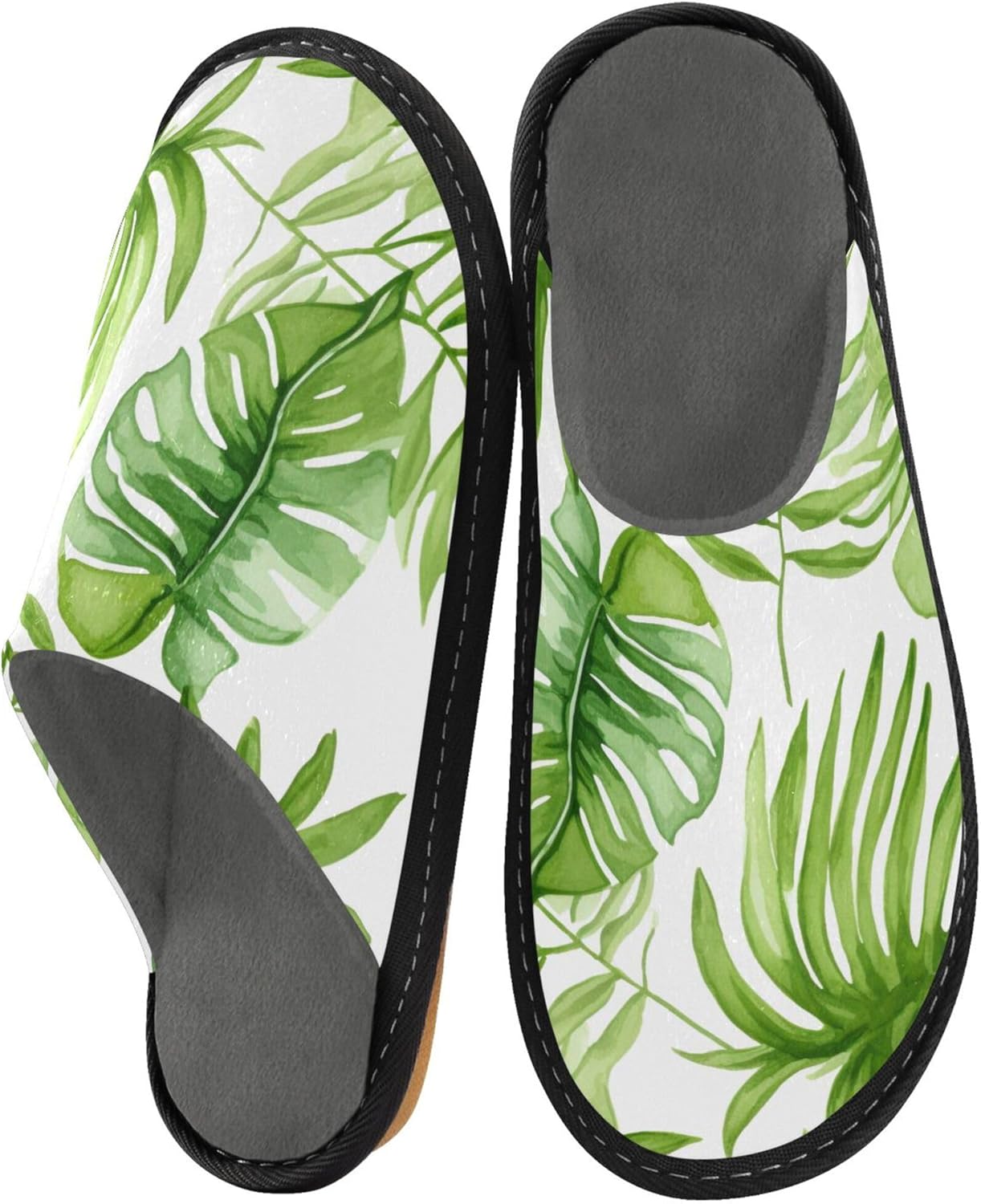 Green Leaves House Slippers – Cozy Fuzzy Slippers for Guests, Washable & Disposable, Perfect for Shoeless Home, Spa & Hotel Use A110648