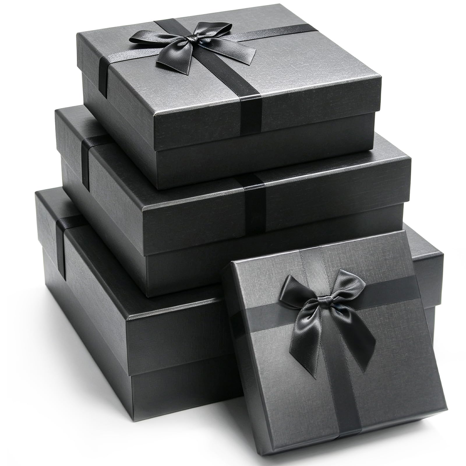 Giftilious Schwarze Geschenkboxen mit Deckel, 4 Stück, verschachtelte Geschenkpapierboxen für Geschenke, Luxus-Geschenkbox für Hochzeiten, Geburtstage, Jubiläen und alle Anlässe
