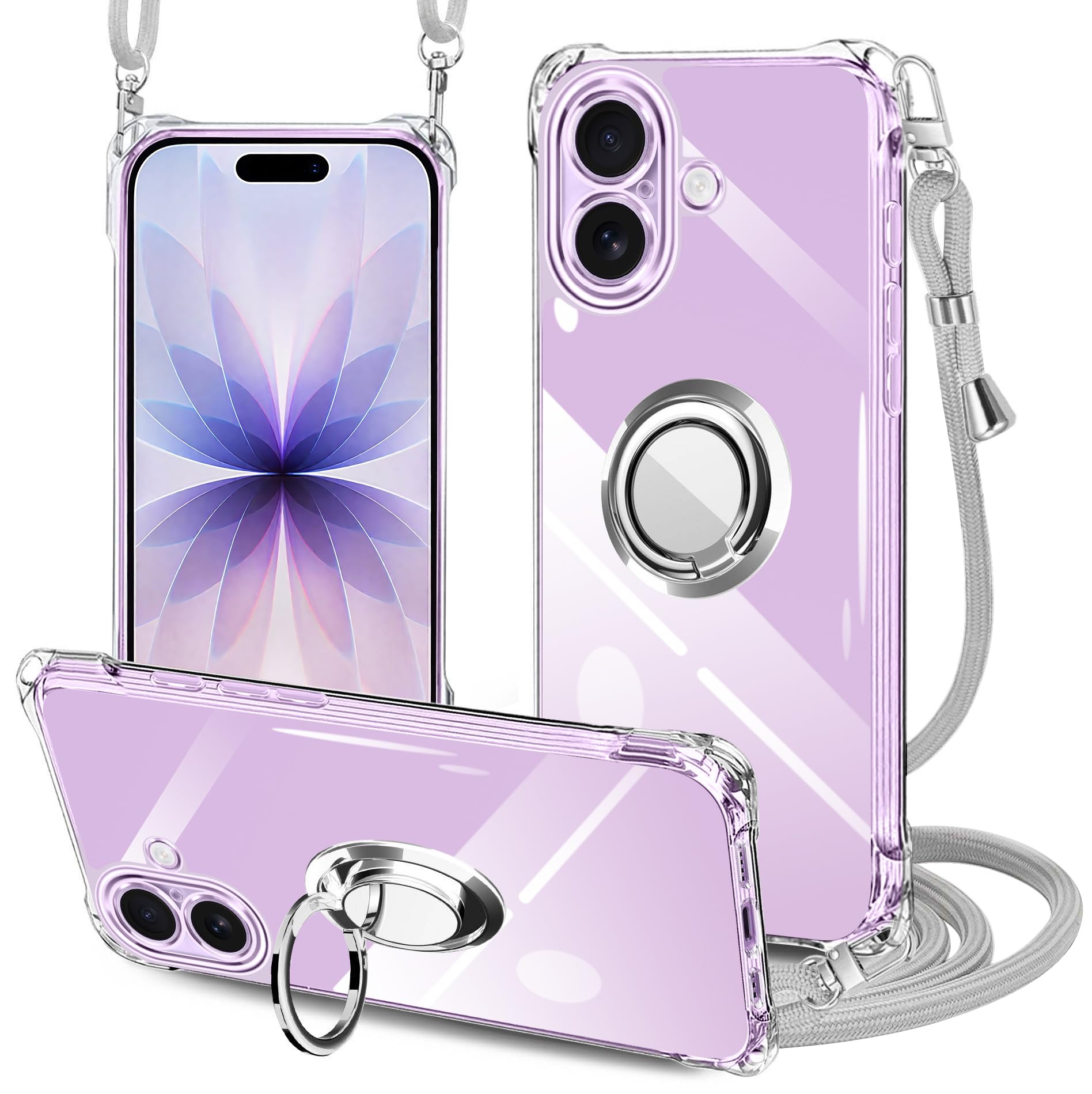 PAILAIMEN iPhone 17 用の ケース クリア ショルダー アイフォン17 スマホケース 耐衝撃 対応 いphone 17 カバー 肩掛け 斜めかけ 透明 TPU ストラップ付き 薄型 軽量 紐付き ネックストラップ ショルダー 肩掛け 縦/横 2WAY 長さ調整可能 取り外し可能 落下防止(縄掛け-グレー)