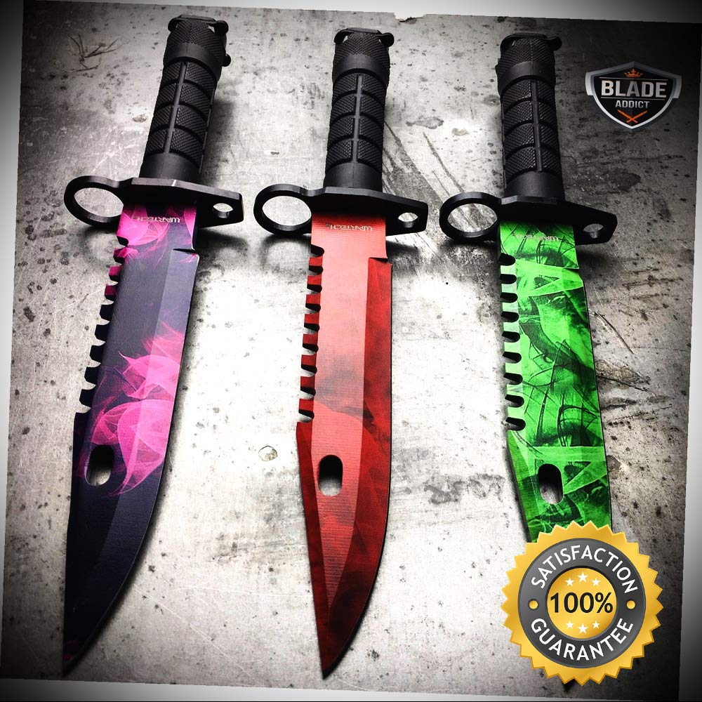 3 PC 13'' CS GO Fixed Blade Hunting Knife Bayonet Bowie Emerald SET NEW - Outdoor For Camping Hunting
