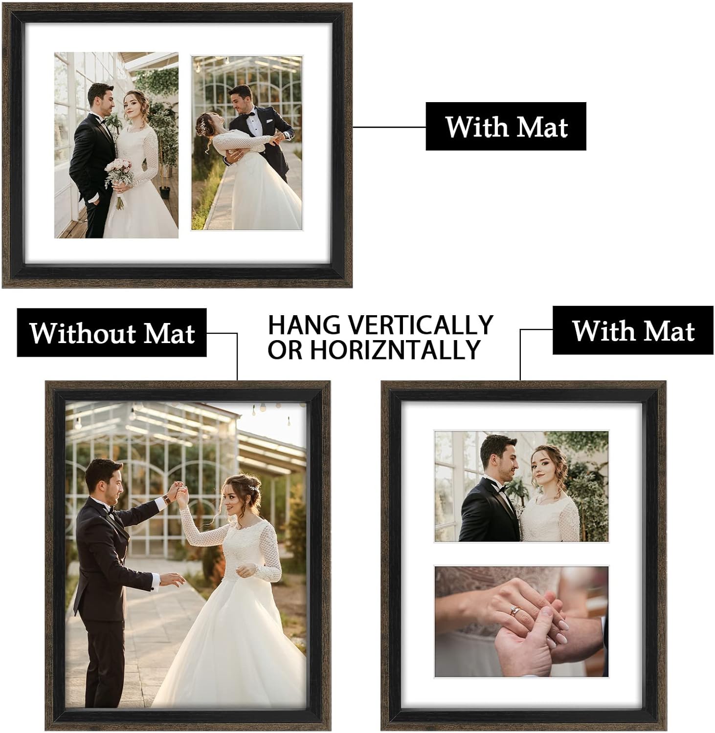 Frametory, 4x6 Double Picture Frame in Black and Walnut - 8x10 Collage Frame, Real Glass - Horizontal and Vertical Formats for Wall, 2 Pack