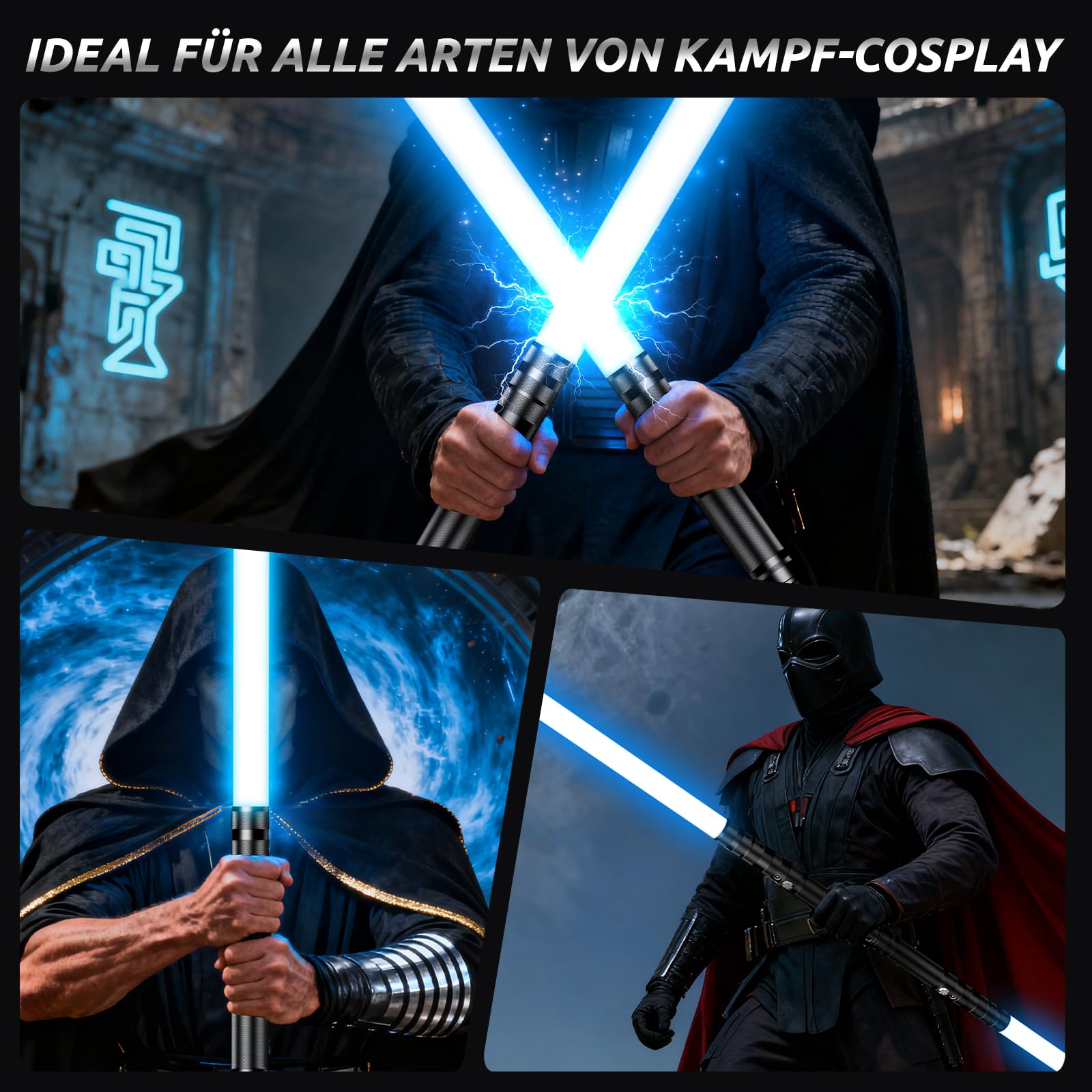 Laserschwert Kinder, 2 in 1 Lichtschwert Kinder, USB Lade RGB 16 Farben Lichtschwert Simulierter Filmkampf-Soundfonts für Geschenk Jungen, Halloween Party, Cosplay (2 Stück)