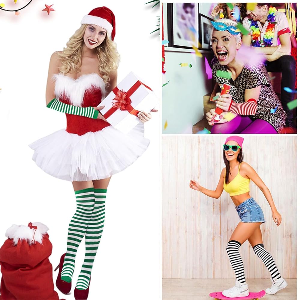 ZXOLDZX 4 Pairs Women's Arm Warmer Long Striped Socks Knit