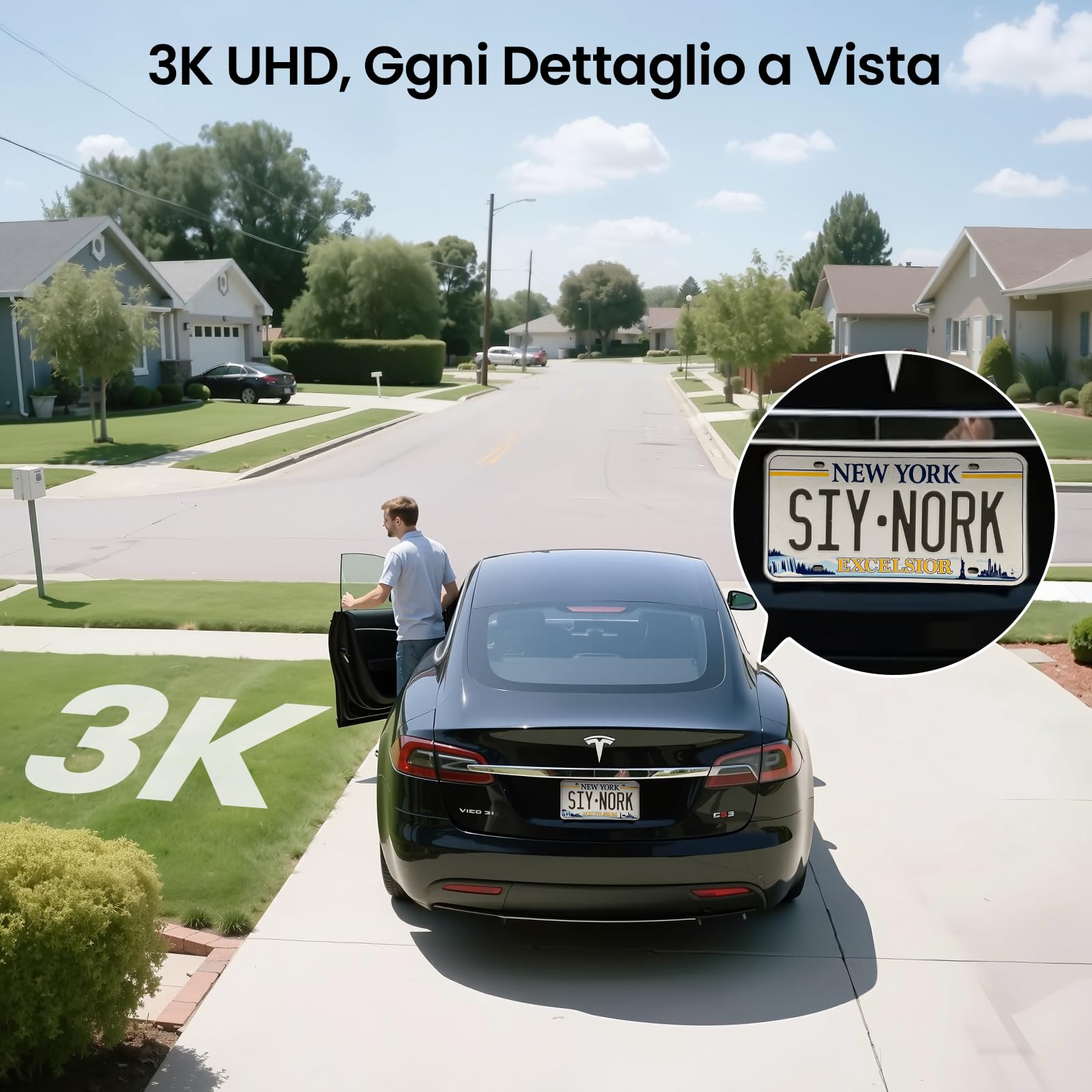 aosu 3K Telecamera WiFi Esterno Senza Fili, Kit 6 Telecamere y aosuBase 2.0 | Senza Abbonamento Richiesto, Archiviazione Locale Espandibile, 360° PTZ Tracciamento Auto AI Persona/Veicolo, Notte a Colori