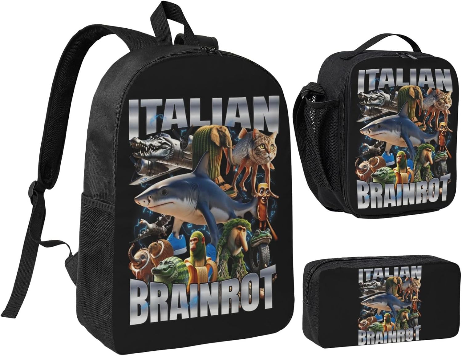 Dyale Adjustable Rucksack Lunch Bag Pencil Case Tralalero Tralala Backpacks 3pcs Set Primary Secondary Daypacks Work Laptop Bookbags Daily Gifts