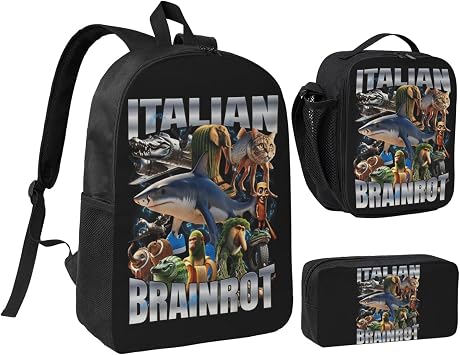 Dyale Adjustable Rucksack Lunch Bag Pencil Case Italian Brainrots Horror Game Backpacks 3pcs Set Primary Secondary Daypacks Work Laptop Bookbags Daily Gifts