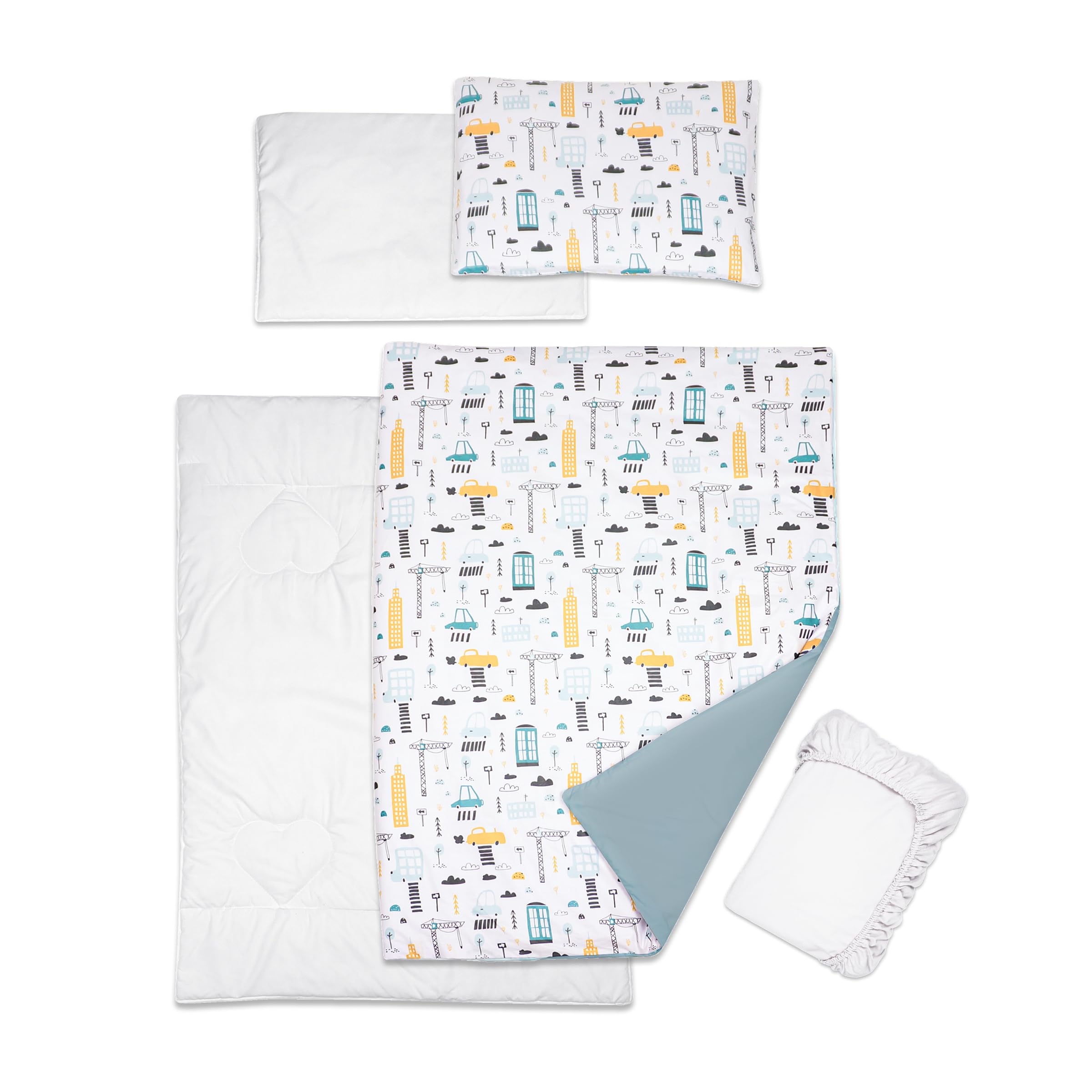 Baby Comfort 5 Piece Toddler Bedding Duvet Pillow with Covers & Jersey Sheet fits 120x60cm Cot Bed 12M+ (City)