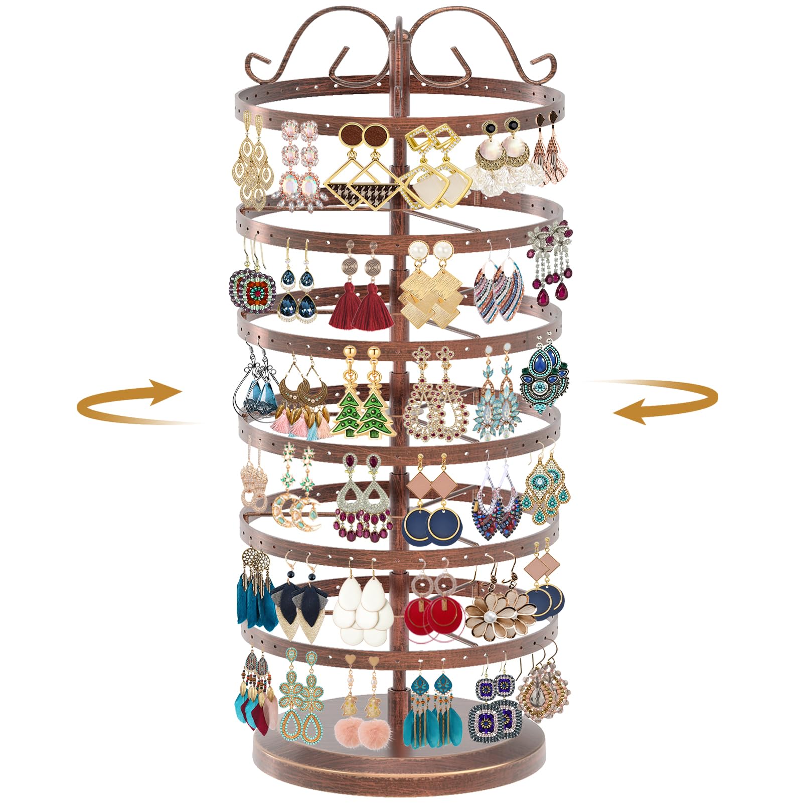 MODOWEY Rotating Earring Holder Organizer Stand, 6 Tiers Metal Tree, Bronze