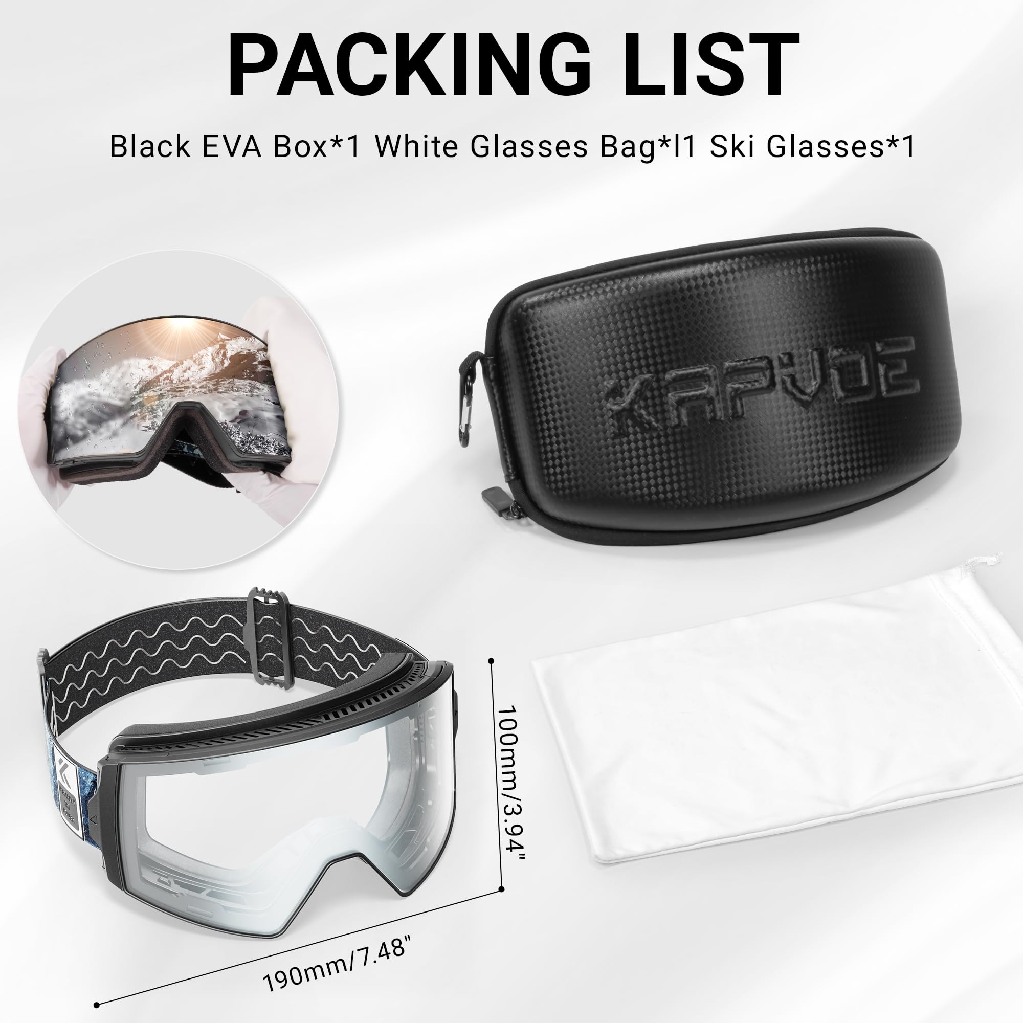 KAPVOE Maschera Sci con Lenti Fotocromatiche & Colorate - Antinebbia UV400 Lenti Magnetiche OTG - Unisex per Uomo Donna e Giovani K721