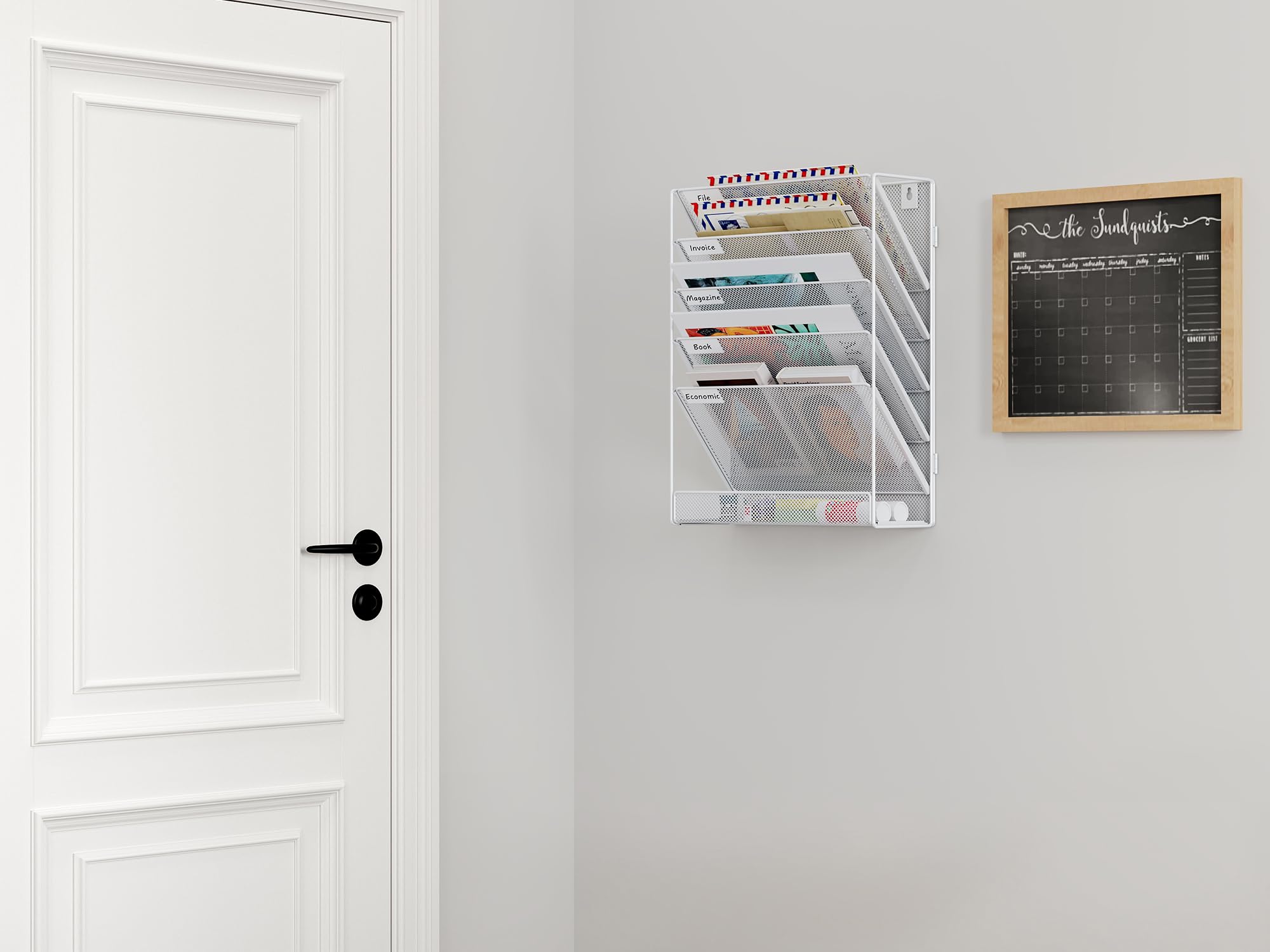 EasyPAG 6 Compartimento Metal Montar A4 Soporte Documentos Pared Oficina Archivador de Pared Organizador Correo Revistas Pared Almacenamiento Archivos Revistero,Blanco
