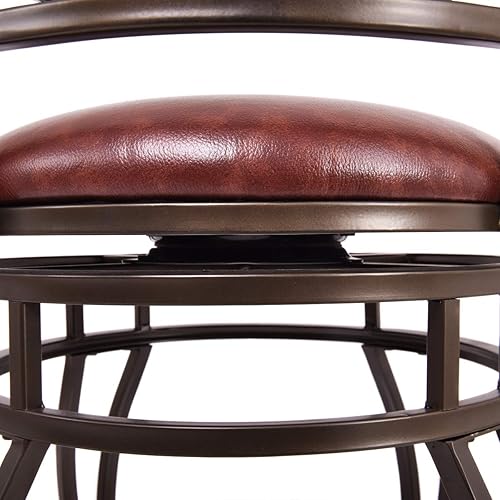 Miniatura 7 de HAPPYGRILL Juego de 2 taburetes de bar para patio, giratorios de 360 grados con asiento acolchado de cuero y respaldo para comedor de bistró, sillas