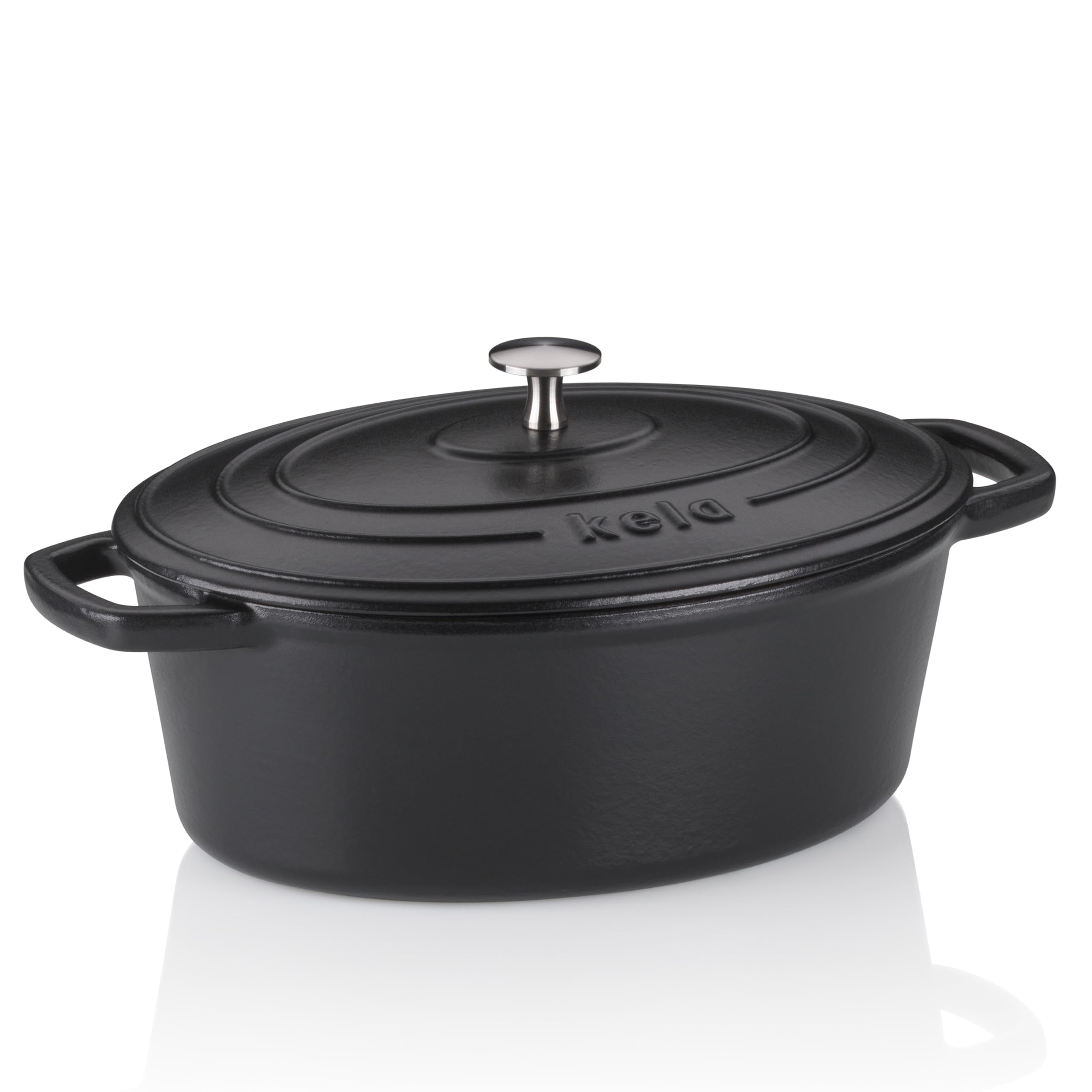 kela Cocotte en fonte ovale 4 litres, Dutch Oven CALIDO, Cuve en fonte à induction avec couvercle, émaillée, noire