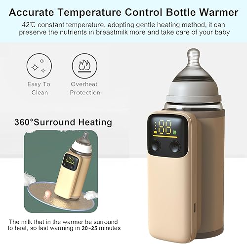 Miniatura 4 de Calentador de biberones portátil para leche materna o fórmula, calentamiento rápido, a prueba de fugas, carga rápida de 18 W, luz nocturna, pantalla