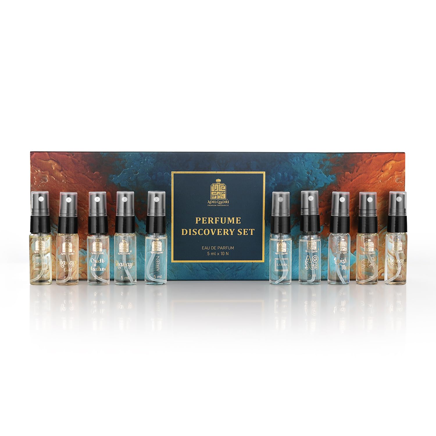 Adilqadri Discovery Perfume Set for Men & Women | Trial Pack of 10 x 5ml Pocket Perfumes | Fresh Scent Eau De Parfum | Long-Lasting Fragrance | 50ml