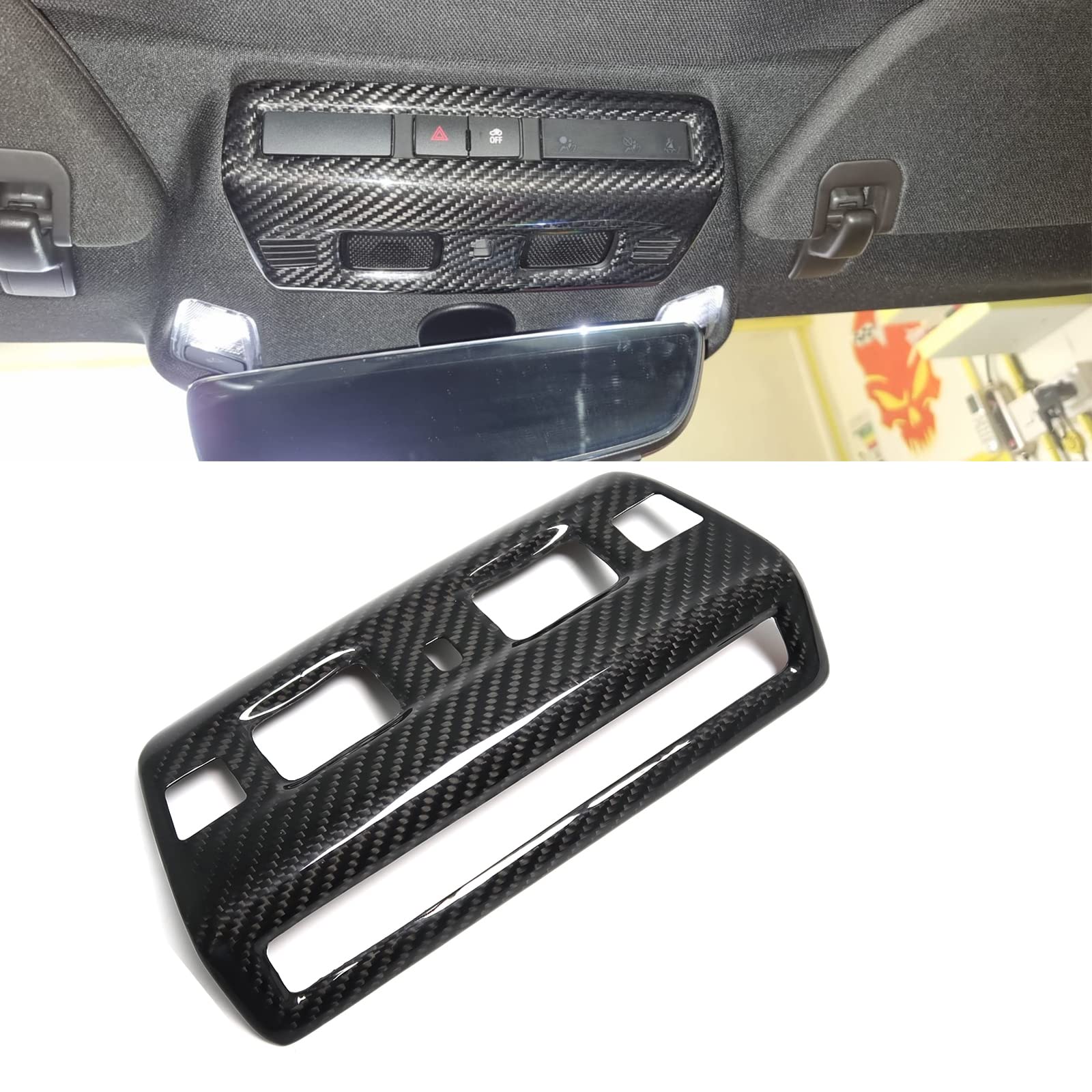 Yipmotiv Car Roof Reading Light Lamp Cover Trim for C8 Corvette Coupe HTC 2020 2021 2022 2023 2024, Interior Genuine Carbon Fiber Dome Light Control Panel