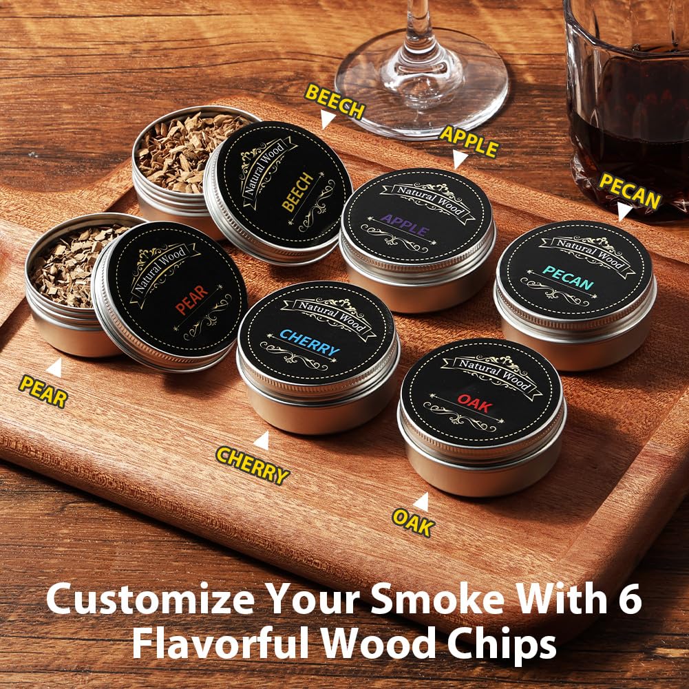 URAQT Kit Per Affumicatores Elettrico da Cocktails, Kit Affumicatore per Whisky Cocktail, Kit per affumicatore per cocktail con 6 Aromi Scaglie Legno, regali di compleanno per uomini, papà