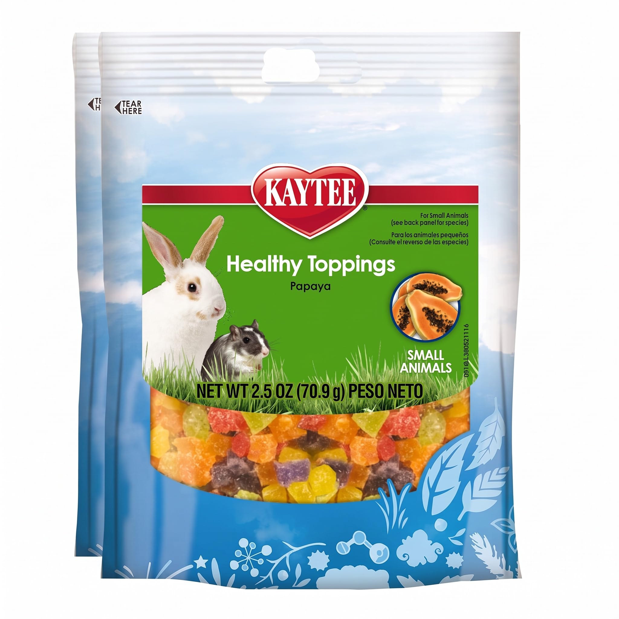 Kaytee Fiesta Healthy Toppings Papaya Treat for Small Animals, 2.5-Oz Bag (Pack of 2)
