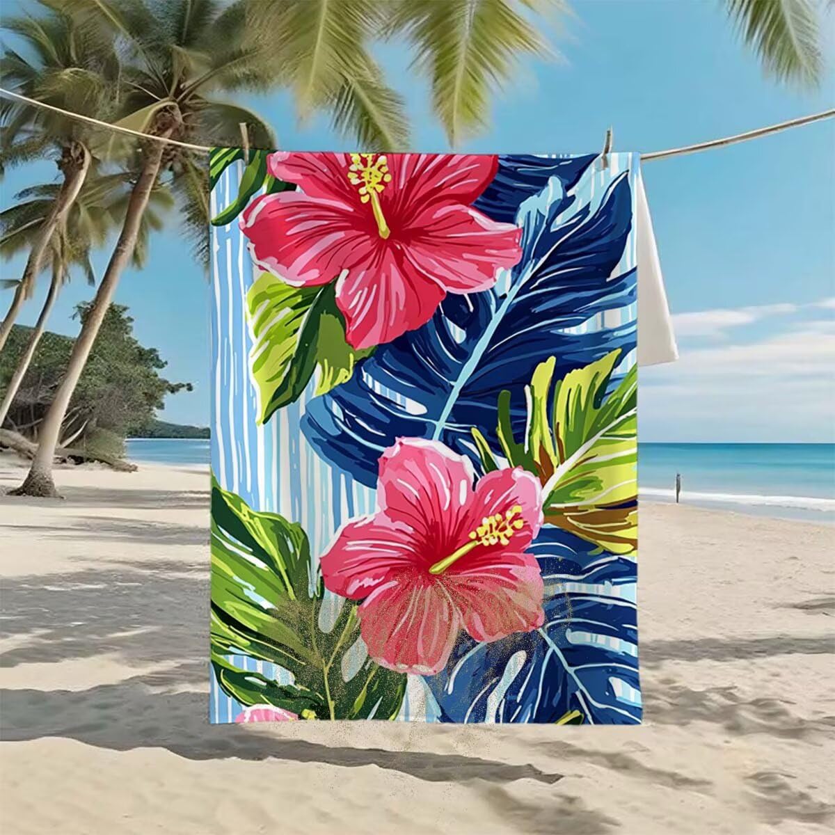 Telo Mare XXL 220x100cm/35x70cm, 2 Set Telo Mare Microfibra Fiore Asciugamano Palestra Uomo, Antisabbia, Leggero, Asciugatura Rapida, Teli da Spiaggia Grandi Accessori per Camping Natation Yoga F-54