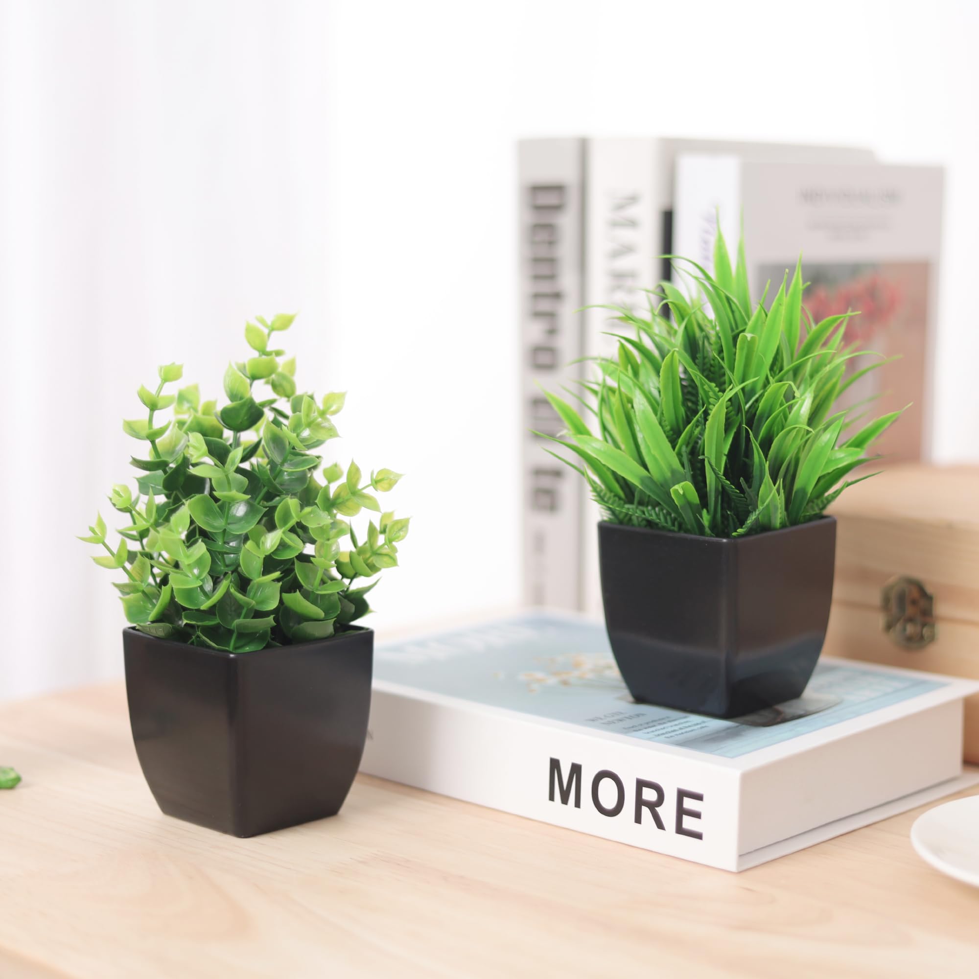 BTSD-home 2 Pack Fake Plants Small Potted Greenery Artificial Plants Indoor for Home Office Bathroom Desk Shelf Table Decor(Black) - Image 3