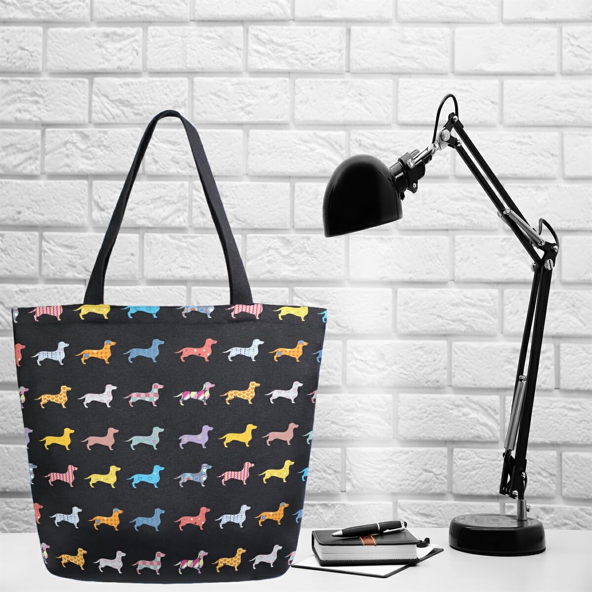 ALAZA Puppy Pug Dog Animal Dachshund Grocery Reusable Tote Bag Women Large Casual Handbag Shoulder Bags for Shopping Groceries Travel Outdoors