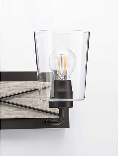 Vista 48 de Progress Lighting Briarwood Collection - Lámpara de tocador de baño de cristal transparente con 3 luces, grafito, color negro
